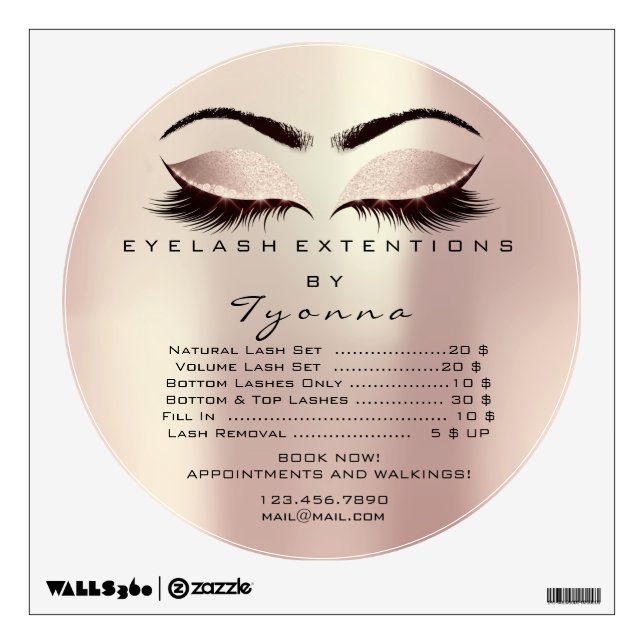 Lashes Extension Studio Pink  Price List Rose Wall Decal (Front)