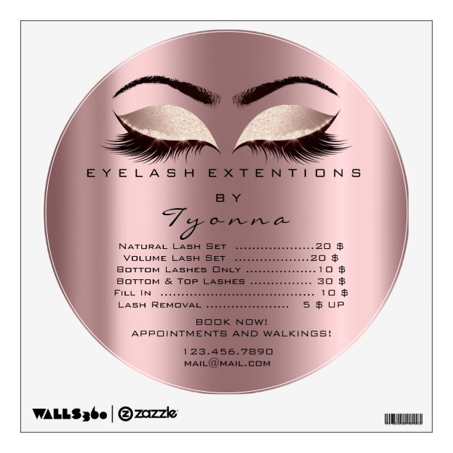 Lashes Extension Studio Price List Pink  Sparkly Wall Decal (Front)