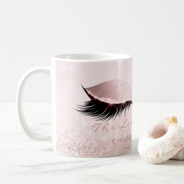 Lashes Extension  Studio Rose Pink Makeup Girly Coffee Mug (With Donut)