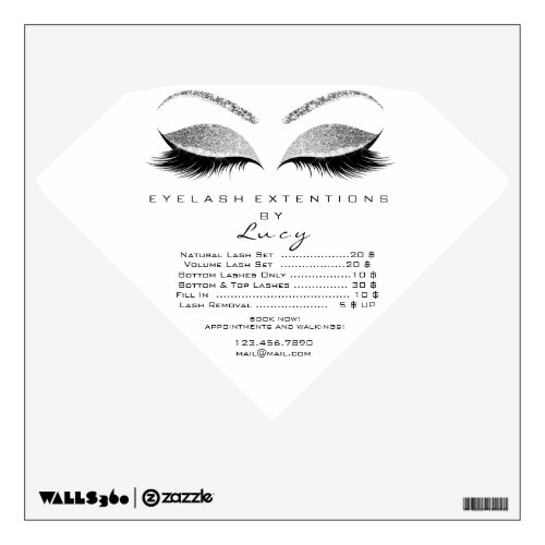 Lashes Extension White Gray Price List Diamond Wall Decal