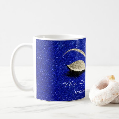 Lashes Extention Beauty Studio Blue Gold Glitter Coffee Mug