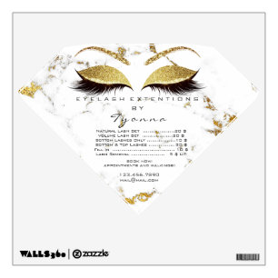 Lashes Eye Girly Price List White Marble Gold Glam Wall Decal