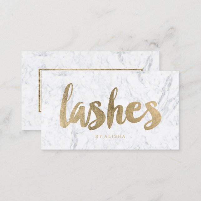 Lashes eye modern faux gold typography marble business card (Front/Back)