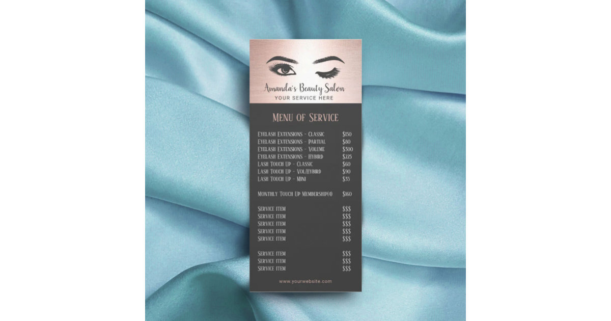 Lashes Eyelash Beauty Salon Rose Gold Price List Rack Card | Zazzle