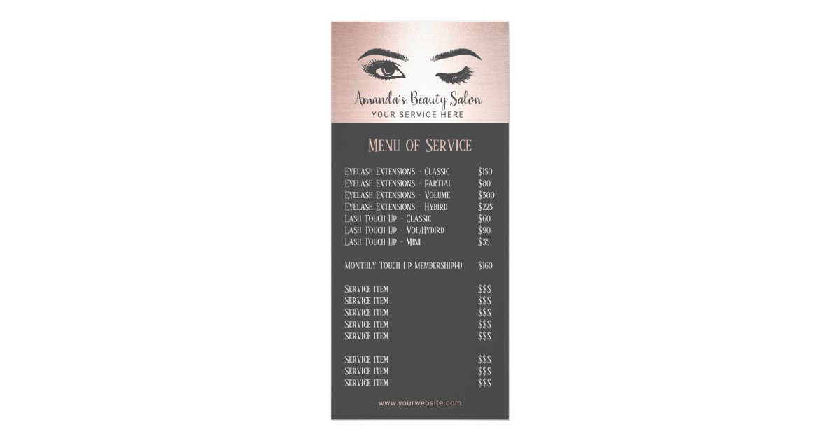 beauty salon price list