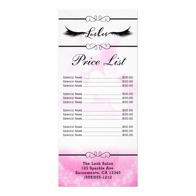 Lashes Eyelash Extensions Pink Beauty Salon Price Rack Card (Front)