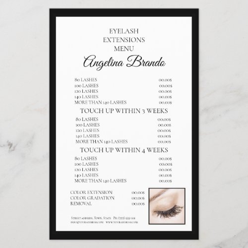 Lashes Eyelash Extensions White Price List Flyer