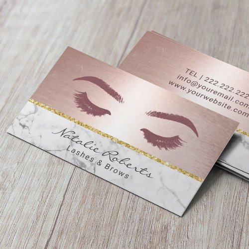 Lashes Eyelash Makeup Artist Chic Rose Gold Marble Business Card