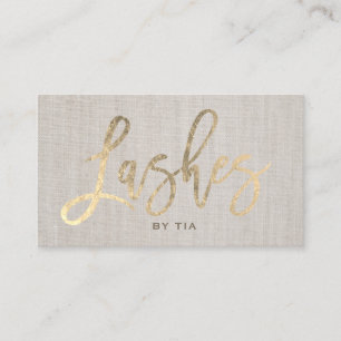 Lashes Eyelash Makeup Artist Gold Typography Linen Business Card