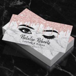 Lashes Eyelash Makeup Artist Rose Gold Drip Marble Business Card