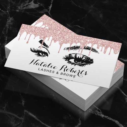 Lashes Eyelash Makeup Artist Rose Gold Drips Business Card
