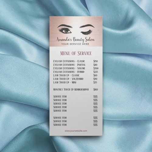 Lashes Eyelash Makeup Artist Rose Gold Price List Rack Card