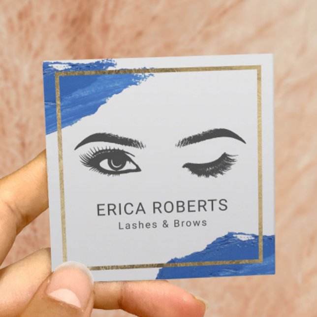 Lashes Eyelash Makeup Artist Wink Eye Beauty Blue Square Business Card (Creator Uploaded)