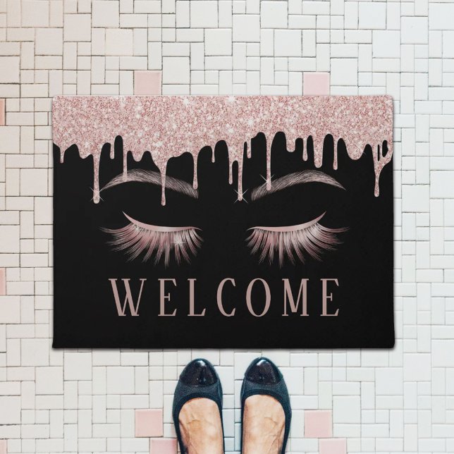 Lashes Eyelash Salon Rose Gold Drips Welcome Doormat (Creator Uploaded)