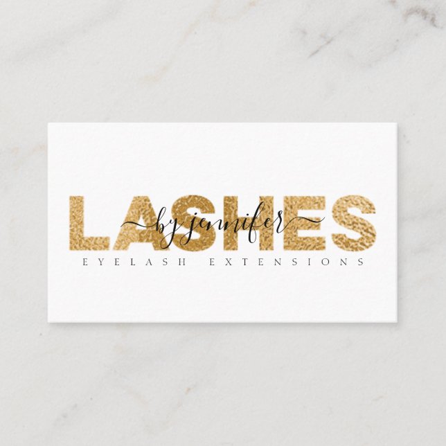 Lashes Eyelash Specialist Gold Foil Typography Business Card (Front)