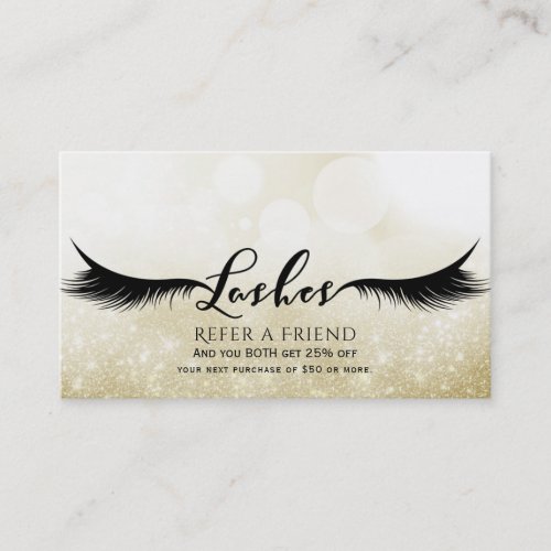 Lashes Eyelashes Extensions Gold Refer a Friend Referral Card