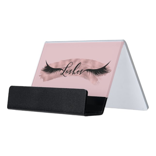 Lashes Eyelashes Extensions Makeup Beauty Salon Desk Business Card Holder (Angled Front)