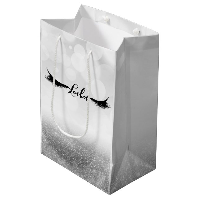 Lashes Eyelashes Extensions Silver Beauty Favor Medium Gift Bag (Front Angled)