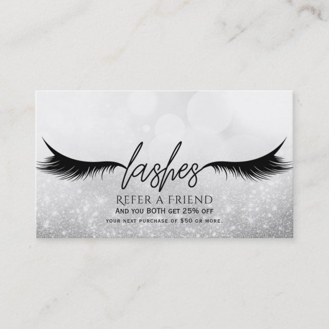 Lashes Eyelashes Extensions Silver Refer a Friend Referral Card (Front)