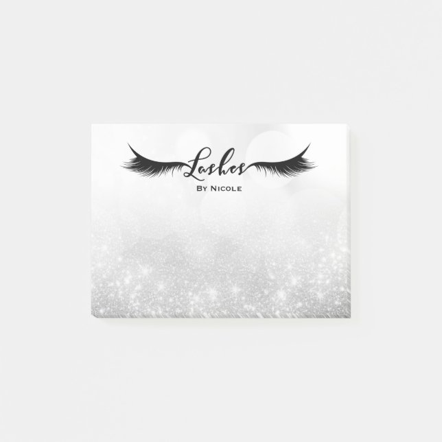 Lashes Eyelashes Silver Sparkle Glam Personalized Post-it Notes (Front)