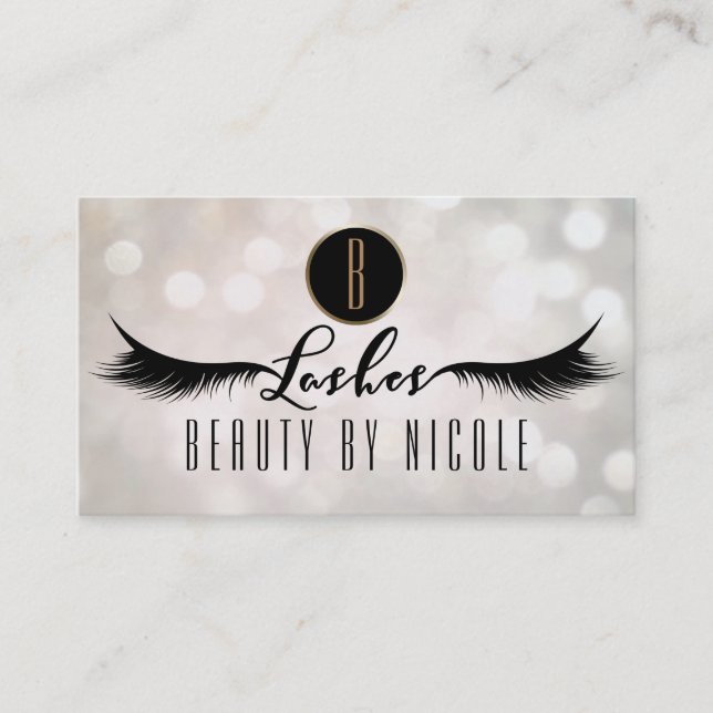 LASHES Eyelashes White Bokeh Customer Loyalty Card (Front)