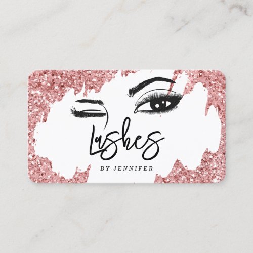 Lashes Eyes and Brows Rose Gold Glitter Business Calling Card