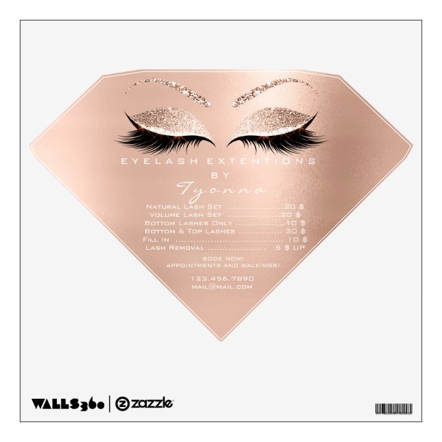 Lashes Eyes Rose Gold Price List Diamond White Wall Decal (Front)