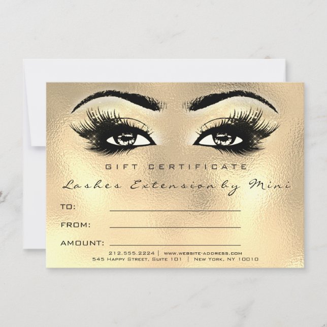 Lashes Glass Gold Makeup Certificate Gift (Front)