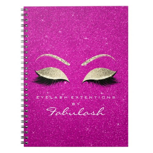 Lashes Glitter Eyes Makeup Bright Pink Gold Name Notebook