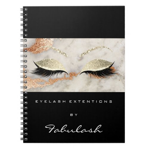 Lashes Glitter Eyes Makeup Marble Black Coral Name Notebook