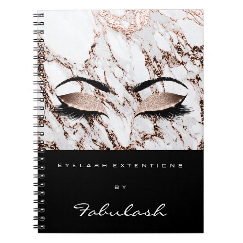 Lashes Glitter Eyes Makeup Marble Rose Gold Name Notebook