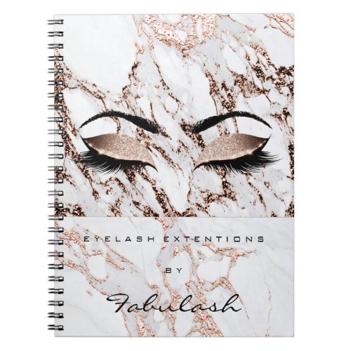 Lashes Glitter Eyes Makeup Marble Rose White Name Notebook