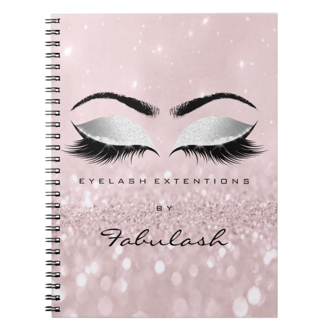 Lashes Glitter Eyes Makeup Pink Rose Girly Name Notebook (Front)