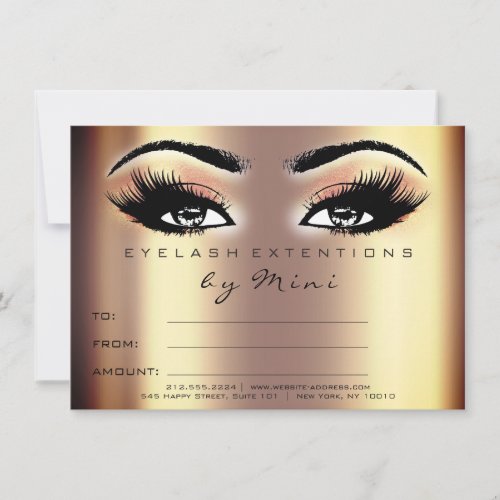 Lashes Gold Peach Rose Makeup Certificate Gift Invitation