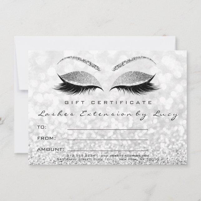 Lashes Gray Silver Makeup Certificate Gift Glitter (Front)