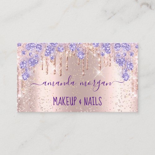 Lashes HairdresserMakeup Pink Purple Drips Glitter Business Card
