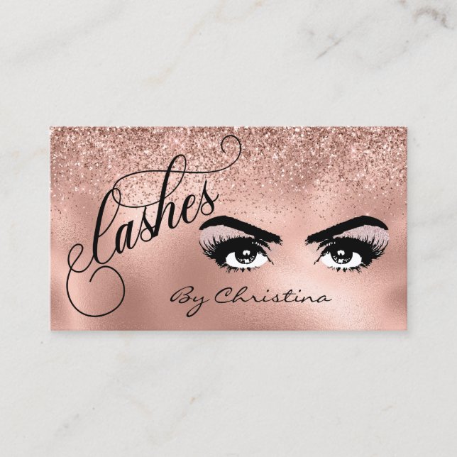Lashes Handwritten Rose Gold Eyelash Eyes Business Card (Front)