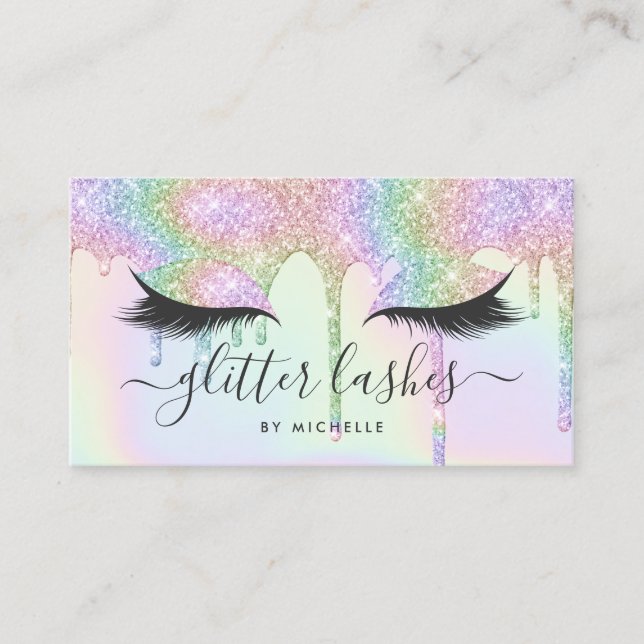 Lashes holographic unicorn glitter drips makeup business card (Front)