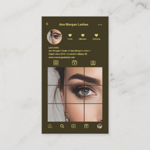 Lashes Instagram Photo Grid Qr Code Dark Green  Business Card