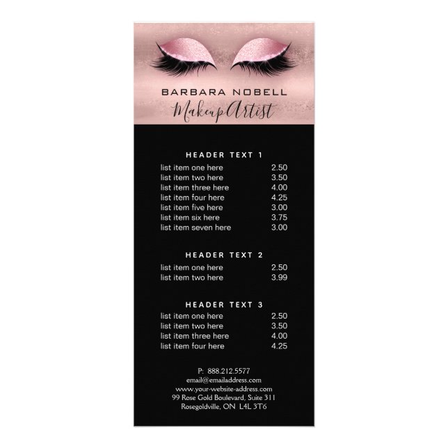 Lashes Lash Makeup Service Menu Rose Gold (Front)