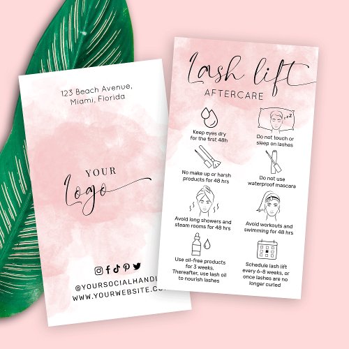 Lashes Lift  Tint Care Guide Blush Watercolor Business Card