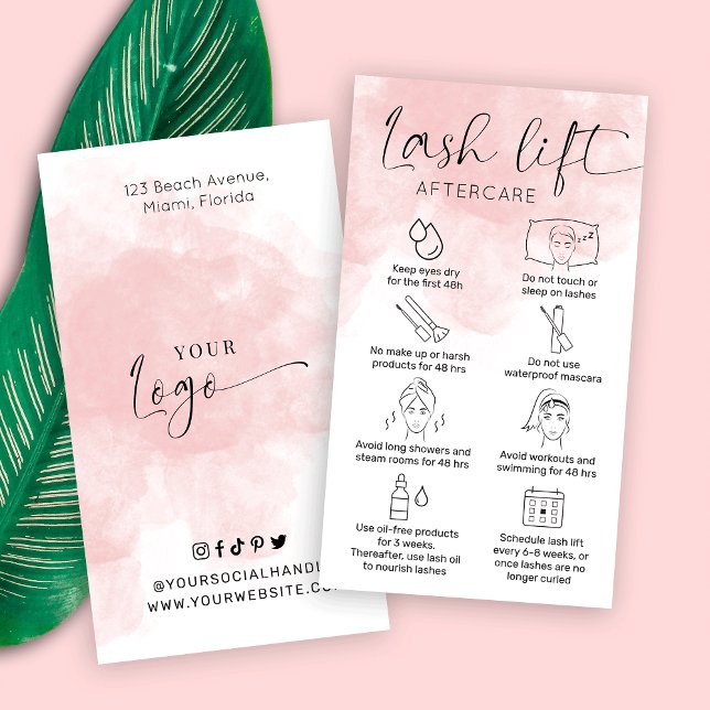 Lashes Lift & Tint Care Guide Blush Watercolor Business Card (Creator Uploaded)