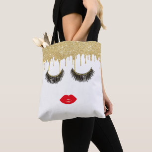 Lashes & Lips Beauty Girl Modern Gold Dripping Tote Bag