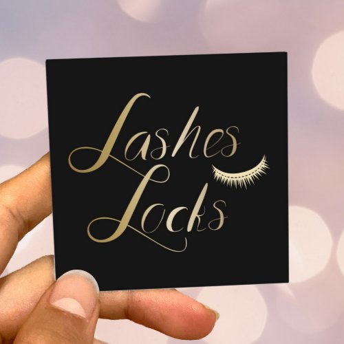 Lashes  Locks Modern  Black  Gold Makeup Artist Square Business Card