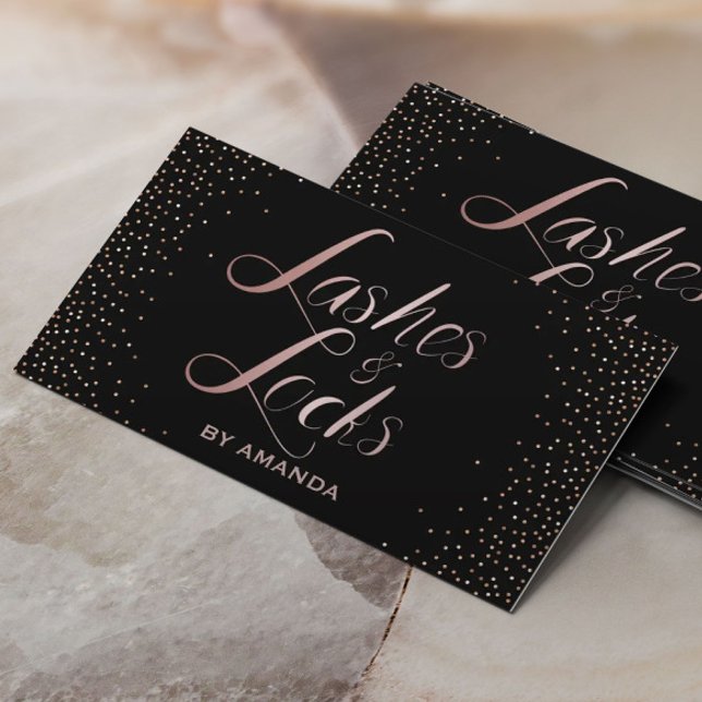Lashes & Locks Modern Rose Gold Beauty Salon Business Card (Creator Uploaded)