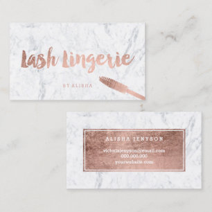 Lashes logo chic faux rose gold typography marble business card