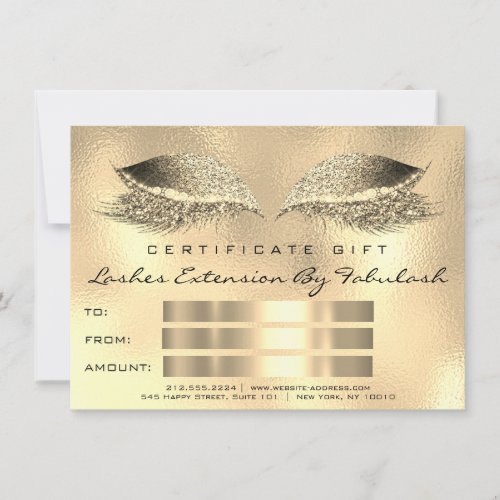 Lashes Lux Makeup Certificate Gift Champaigne