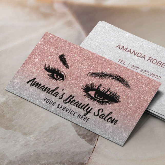 Lashes Makeup Artist Beauty Salon Rose Gold Silver Business Card (Creator Uploaded)