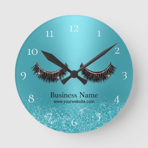 Lashes Makeup Artist Beauty Salon Turquoise Round Clock