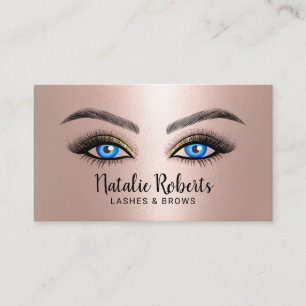 Lashes Makeup Artist Blue Eyes Salon Rose Gold Business Card